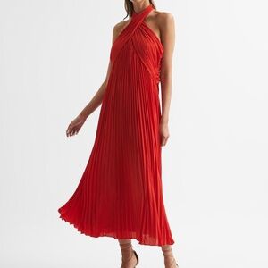 REISS ROYA PLEATED MIDI DRESS